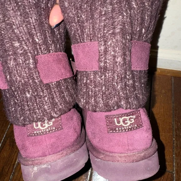 UGG Purple Suede Boots with Knit Cuffs Size 10 - Picture 2 of 5